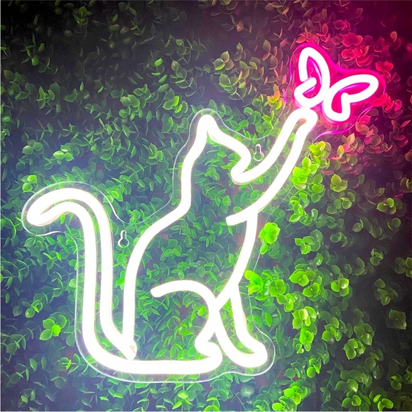 Neon Kitty Cat Butterfly Animal Pet Glowing LED Light Wall Kitchen Bedroom Decor - Picture 4 of 4